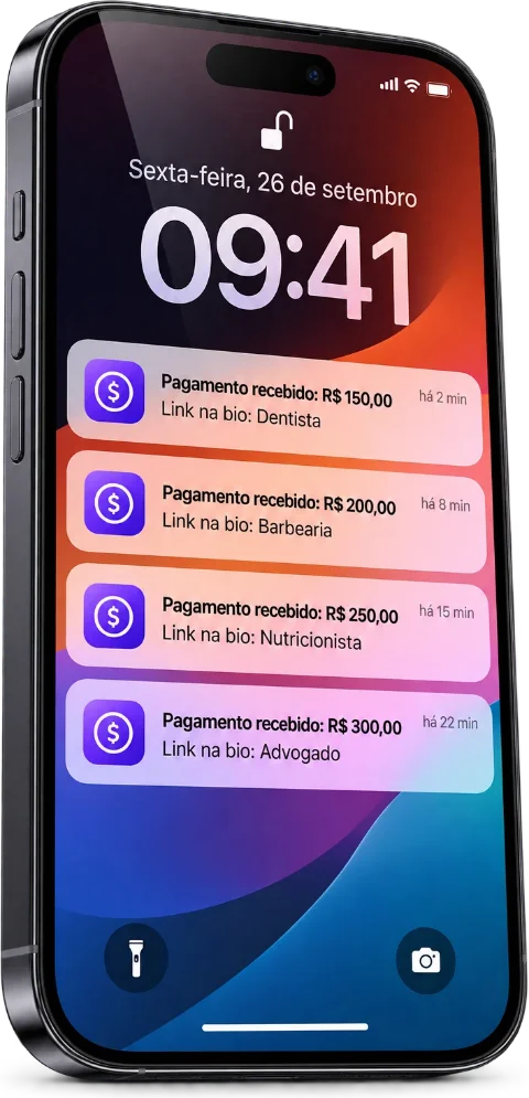 Simulação de notificações de pagamento por link na bio